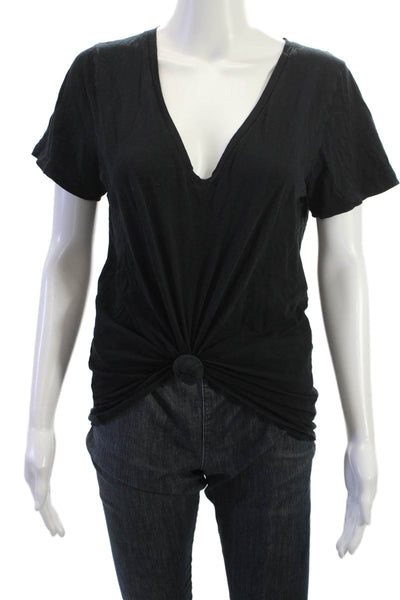 J Crew Womens V-Neck Short Sleeve Basic T-Shirt Black 100% Cotton Size XL