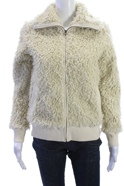Eddie Bauer Womens Bomber Jacket Beige Zip Collared Long Sleeve Size S