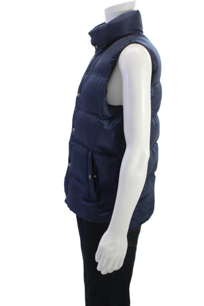 J Crew Mens Quilted Puffer Vest Dark Blue Snap High Neck Polyester Size S