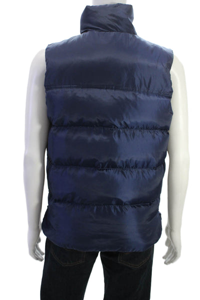 J Crew Mens Quilted Puffer Vest Dark Blue Snap High Neck Polyester Size S