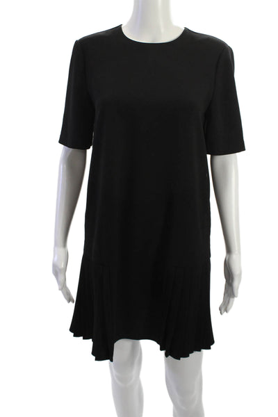 Zara Women Shift Dress Black Short Sleeve Round Neck Knee Length Size S