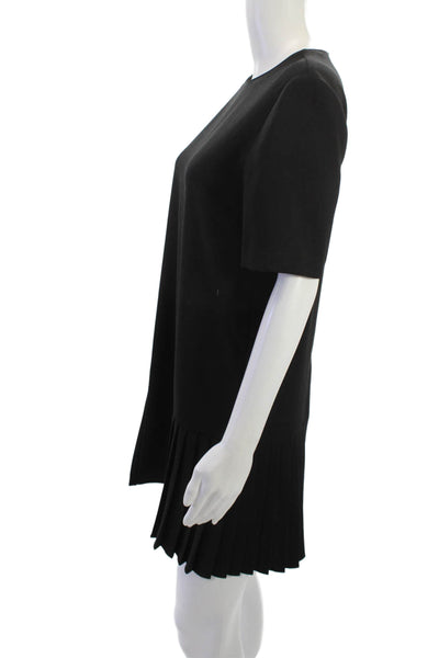 Zara Women Shift Dress Black Short Sleeve Round Neck Knee Length Size S
