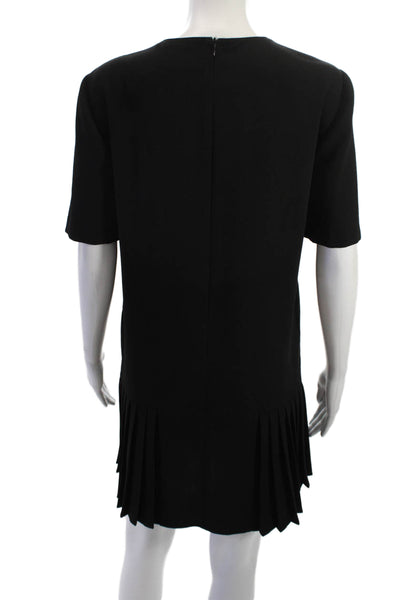Zara Women Shift Dress Black Short Sleeve Round Neck Knee Length Size S