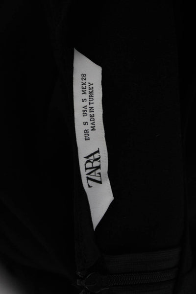 Zara Women Shift Dress Black Short Sleeve Round Neck Knee Length Size S