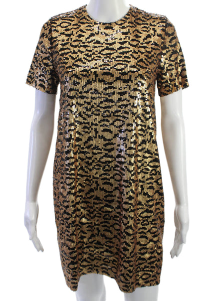 Zara Knit Women Black Leopard Shift Dress Knee Length Short Sleeve Size S