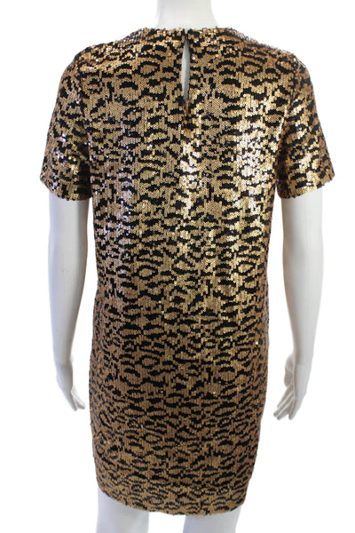 Zara Knit Women Black Leopard Shift Dress Knee Length Short Sleeve Size S