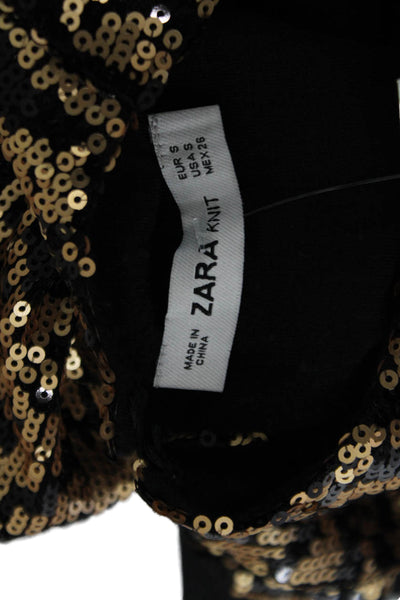 Zara Knit Women Black Leopard Shift Dress Knee Length Short Sleeve Size S
