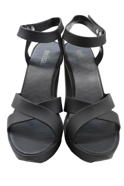 Melissa Womens Cross Strap Slingbacks Sandal Heels Black Size 6