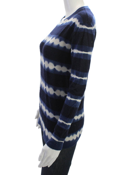Autumn Cashmere Women Striped Pullover 100% Cashmere Dark Blue Size XS