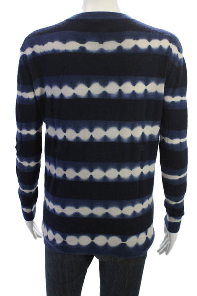 Autumn Cashmere Women Striped Pullover 100% Cashmere Dark Blue Size XS