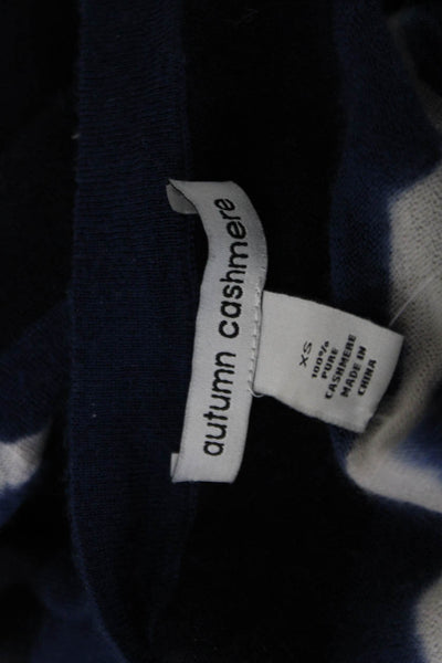 Autumn Cashmere Women Striped Pullover 100% Cashmere Dark Blue Size XS