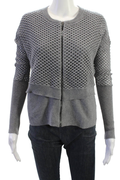One Grey Day Womens Designer Full Zip Cardigan Gray Geometric Crew Neck Size S