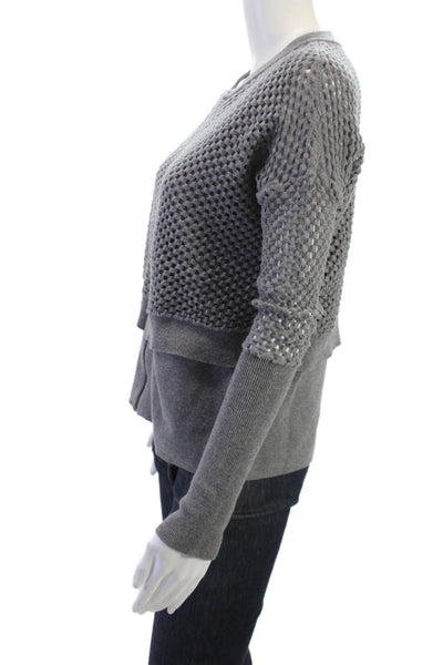 One Grey Day Womens Designer Full Zip Cardigan Gray Geometric Crew Neck Size S