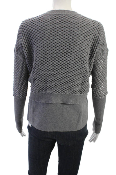 One Grey Day Womens Designer Full Zip Cardigan Gray Geometric Crew Neck Size S