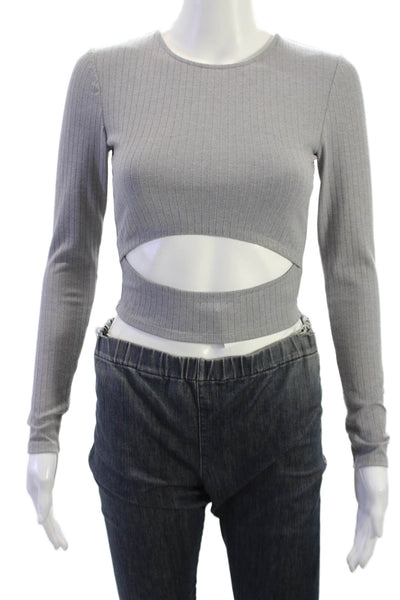 Lovers + Friends Womens Cropped Striped Sweater Gray Long Sleeve Size XS