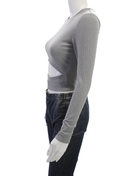 Lovers + Friends Womens Cropped Striped Sweater Gray Long Sleeve Size XS