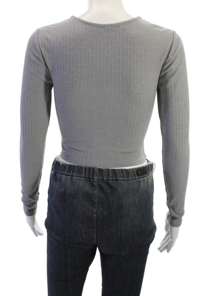 Lovers + Friends Womens Cropped Striped Sweater Gray Long Sleeve Size XS