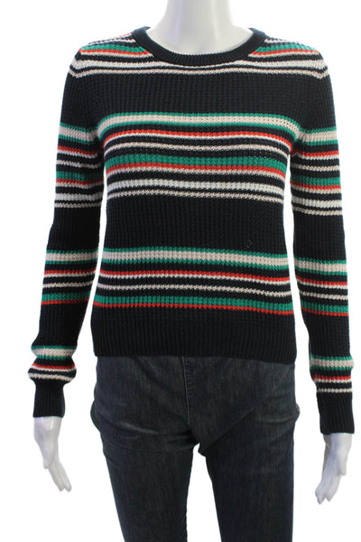 Cotton By Autumn Cashmere Womens Black Striped Pullover Sweaters Size XS