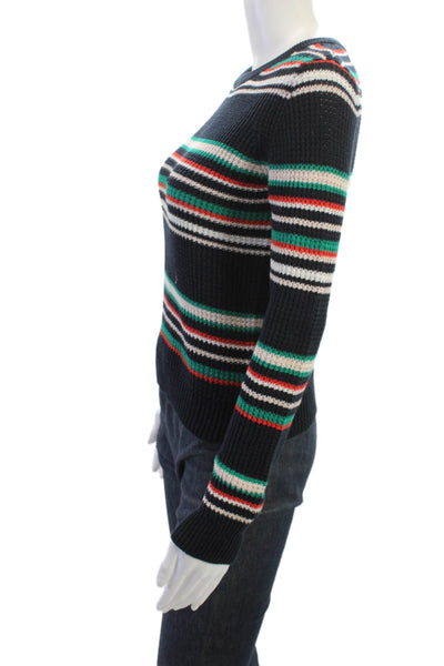 Cotton By Autumn Cashmere Womens Black Striped Pullover Sweaters Size XS