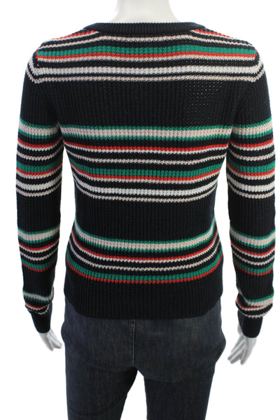 Cotton By Autumn Cashmere Womens Black Striped Pullover Sweaters Size XS