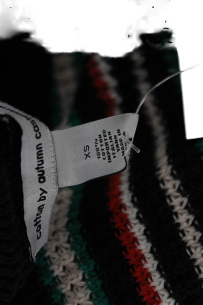 Cotton By Autumn Cashmere Womens Black Striped Pullover Sweaters Size XS