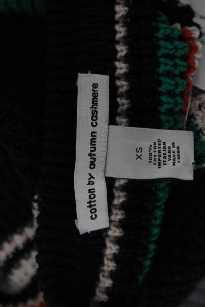Cotton By Autumn Cashmere Womens Black Striped Pullover Sweaters Size XS