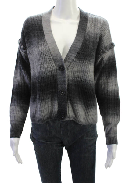 Autumn Cashmere Womens Dark Gray Striped V Neck Button Cardigan Size S