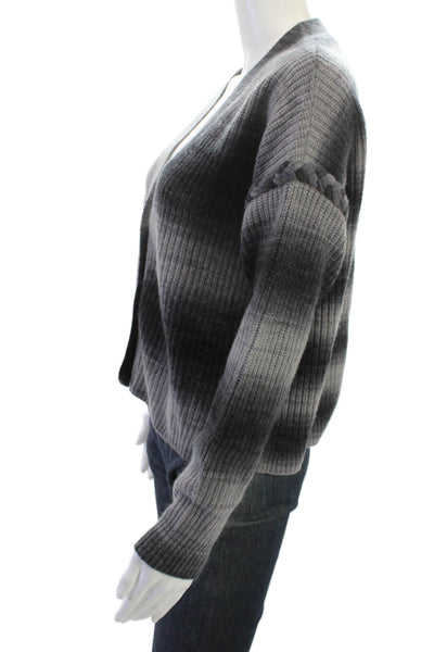 Autumn Cashmere Womens Dark Gray Striped V Neck Button Cardigan Size S