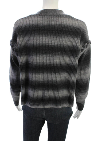 Autumn Cashmere Womens Dark Gray Striped V Neck Button Cardigan Size S