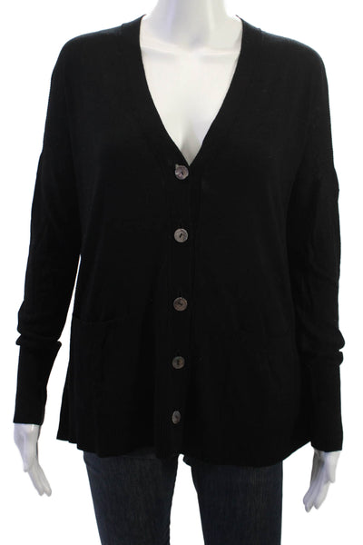 Kokun Women Cardigan Black Bamboo Cashmere V Neck Button Long Sleeve Size S