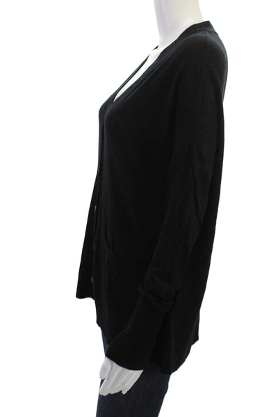 Kokun Women Cardigan Black Bamboo Cashmere V Neck Button Long Sleeve Size S