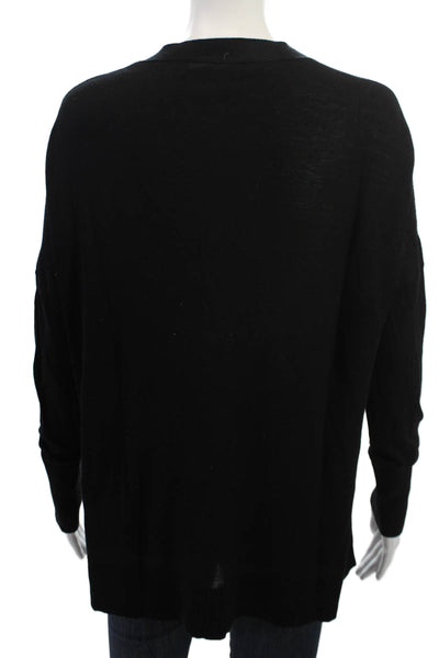 Kokun Women Cardigan Black Bamboo Cashmere V Neck Button Long Sleeve Size S