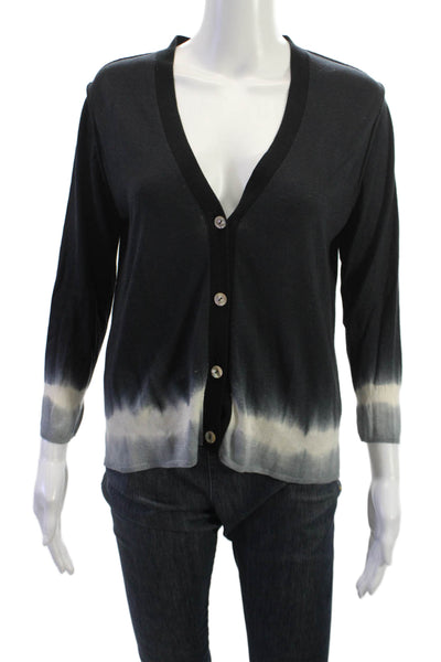 Zoe Couture Womens Black V-Neck Button Cardigan 3/4 Sleeve Silk Cashmere Size L