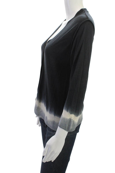 Zoe Couture Womens Black V-Neck Button Cardigan 3/4 Sleeve Silk Cashmere Size L