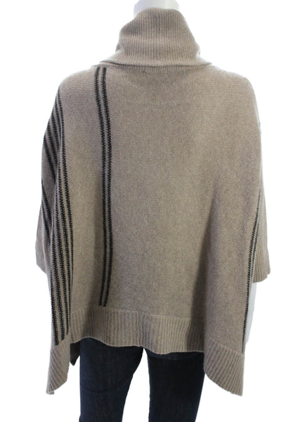 360 Cashmere Womens Turtleneck Striped Pullover 3/4 Sleeve Beige Size S