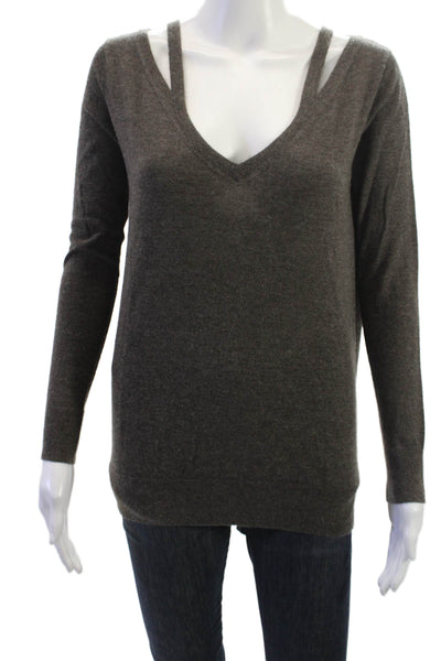 Autumn Cashmere Women Pullover V-Neck Cashmere Sweater Dark Gray Size XS