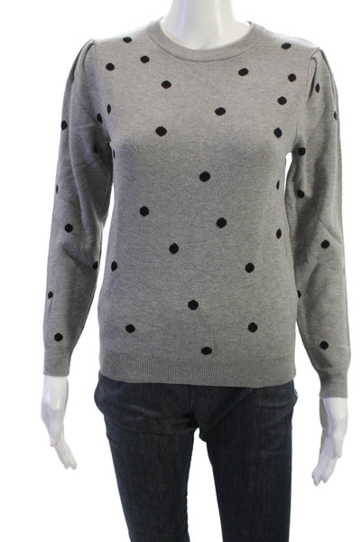 Metric Knits Women Gray Polka Dot Crew Neck Long Sleeve Pullover Sweater Size S