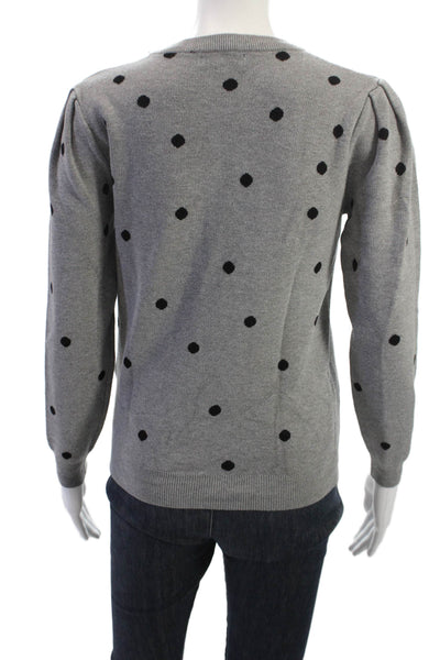 Metric Knits Women Gray Polka Dot Crew Neck Long Sleeve Pullover Sweater Size S