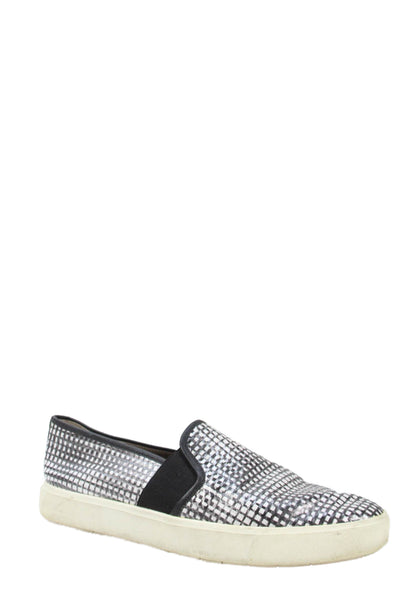 Vince Womens Geometric Print Slide On Sneakers Black White Size 8 Medium