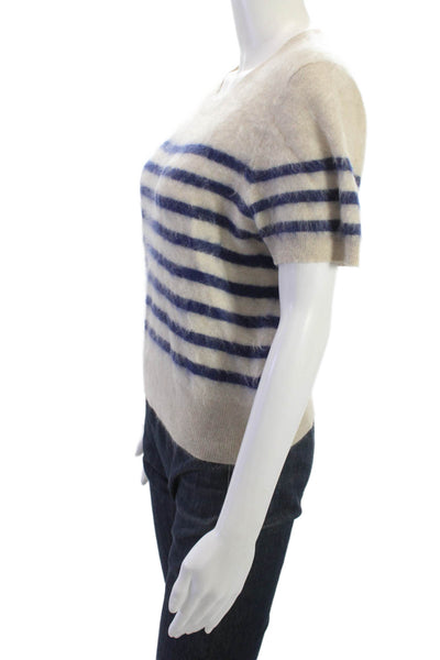 J Crew Womens Cashmere Crew Neck Striped Pullover Beige Short Sleeve Size M