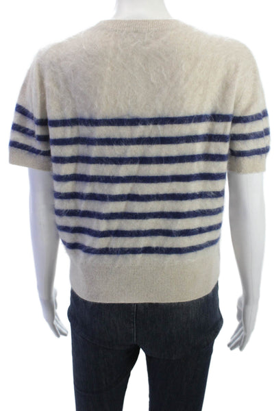 J Crew Womens Cashmere Crew Neck Striped Pullover Beige Short Sleeve Size M