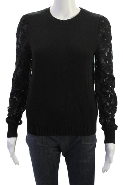 Rebecca Taylor Womens Pullover Sweater Black Long Sleeve Crew Neck Size S
