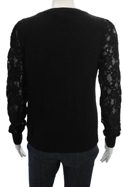 Rebecca Taylor Womens Pullover Sweater Black Long Sleeve Crew Neck Size S