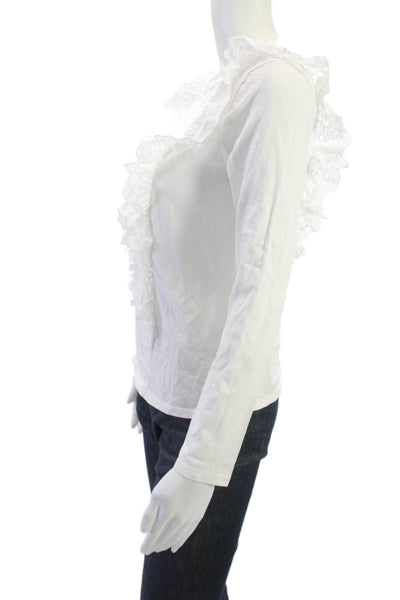 La Vie Womens Bohemian White Cotton Crew Neck Long Sleeve T-Shirt Size S