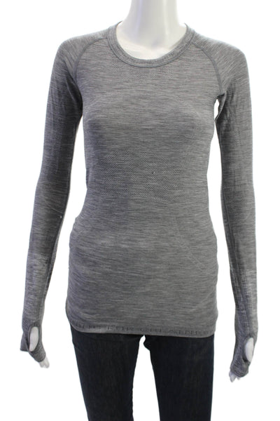 Lululemon Women Basic Gray Nylon Long Sleeve Crew Neck Top Size M