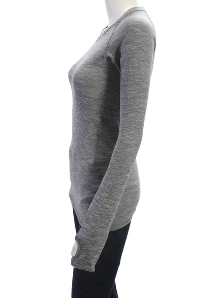Lululemon Women Basic Gray Nylon Long Sleeve Crew Neck Top Size M