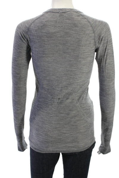 Lululemon Women Basic Gray Nylon Long Sleeve Crew Neck Top Size M