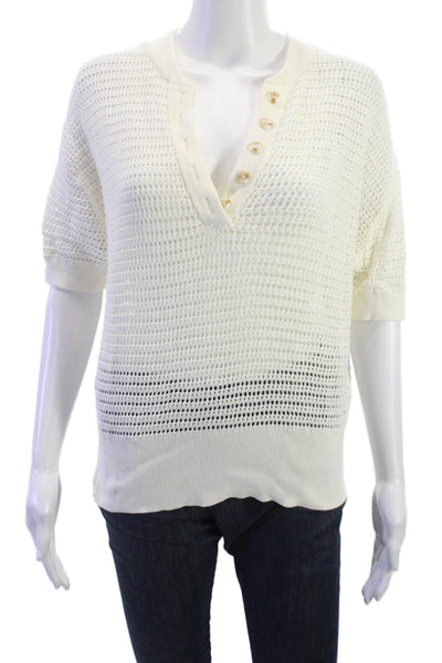 Varley Womens Henley Pullover V Neck Short Sleeve White Cotton Size XS