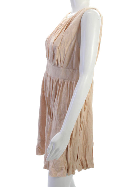 Charlie Joe Womens Shift Sundress Beige Cotton Sleeveless Round Neck Size L