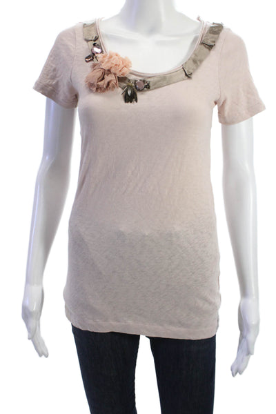 J Crew Womens Basic T Shirt Beige Short Sleeve Round Neck Cotton Size M